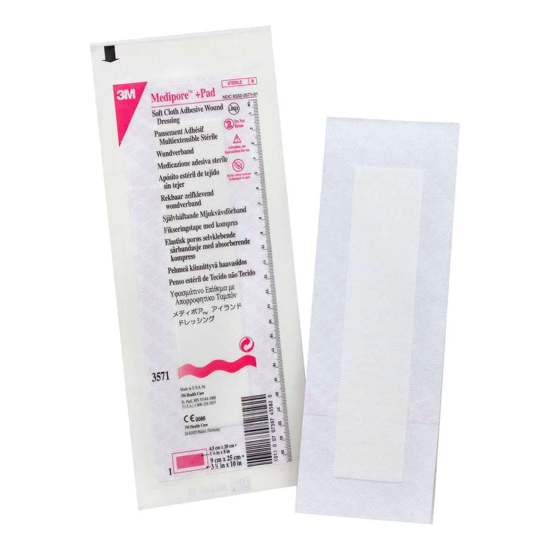 3M Medipore Plus Pad Soft Cloth Adhesive Wound Dressing, 3-1/2 x 10 Inch - Each - Image 1