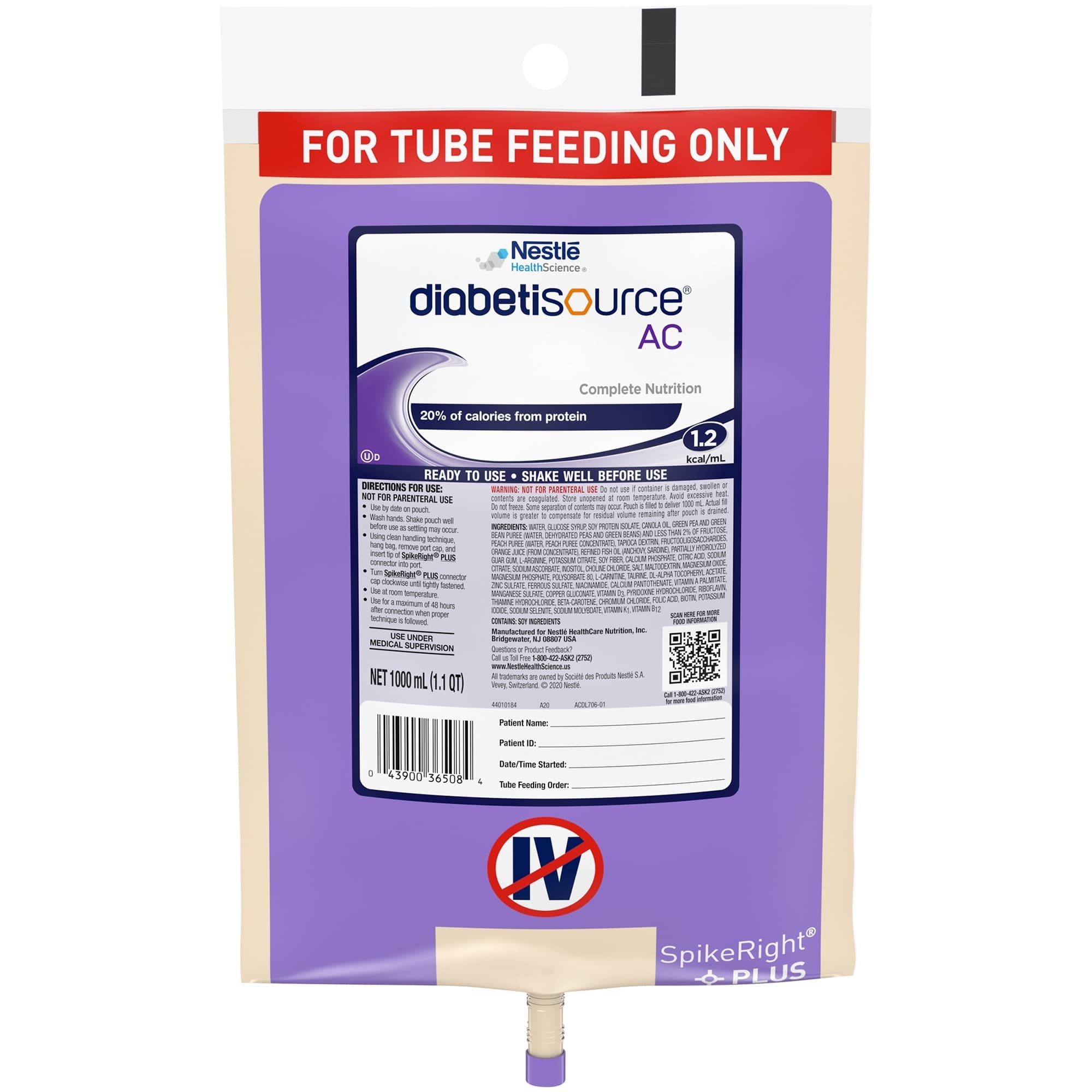 Diabetisource AC 1.2 Kcal Tube Feeding Formula - Image 1