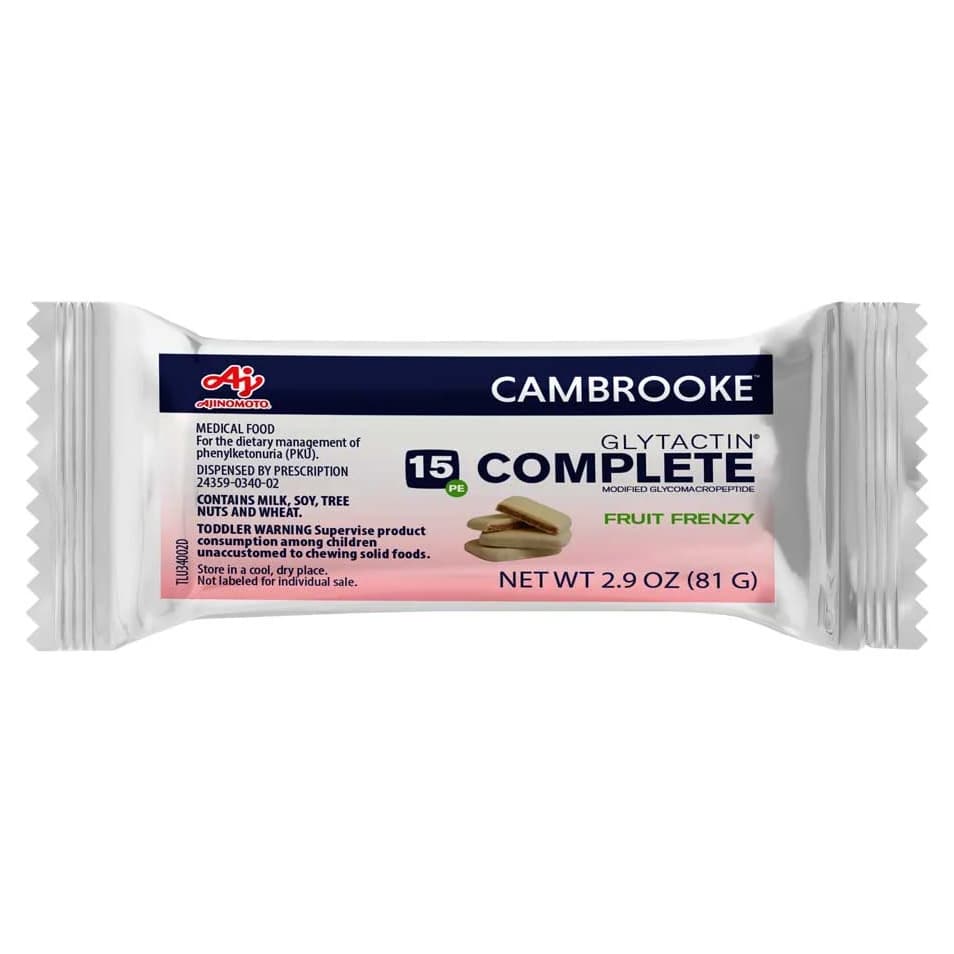 Glytactin Complete 15 Fruit Frenzy Bar for PKU, 2.9 oz - Case of 7 - Image 1