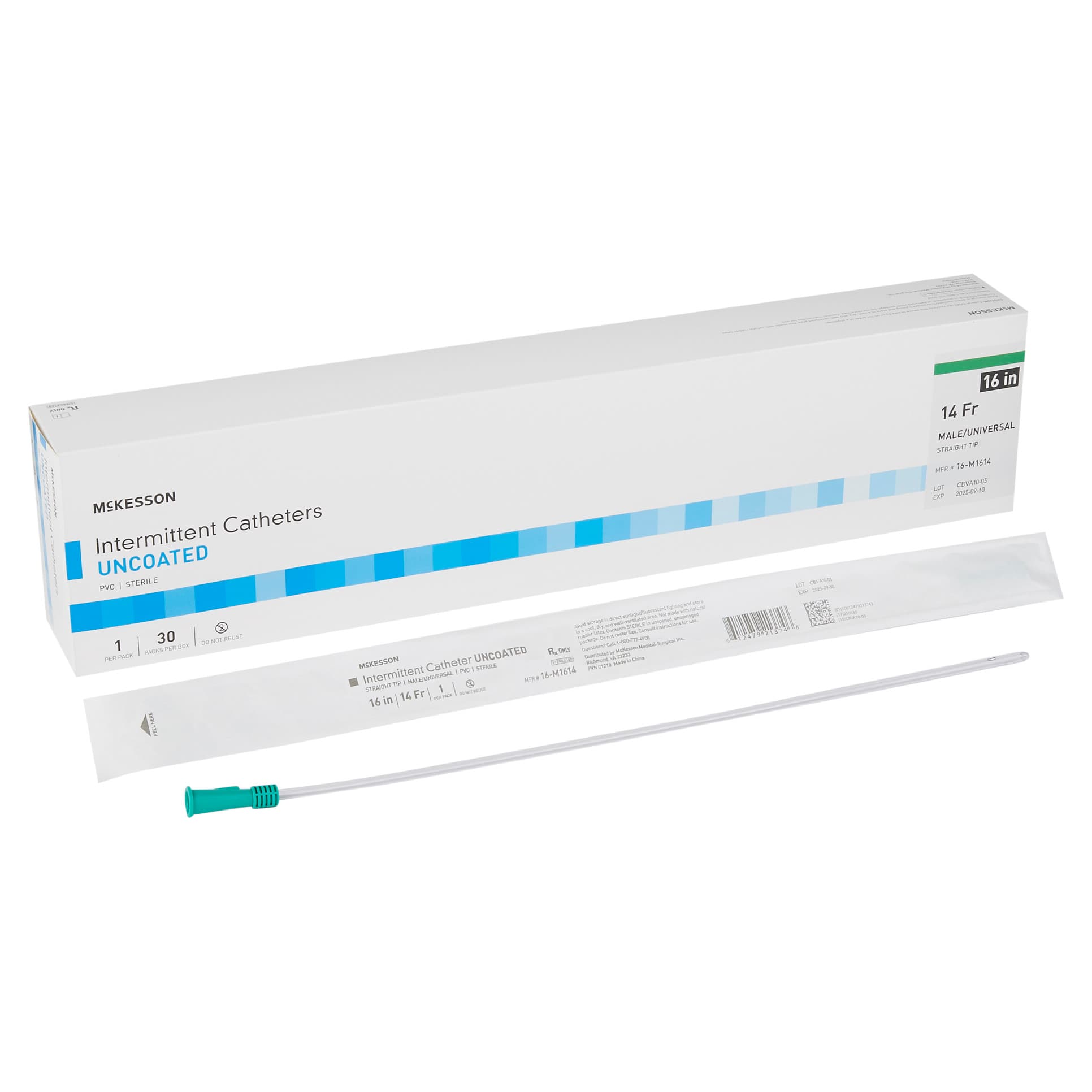 McKesson Uncoated PVC Urethral Catheter, 14 Fr, 16 Inch - Box of 30 - Image 1