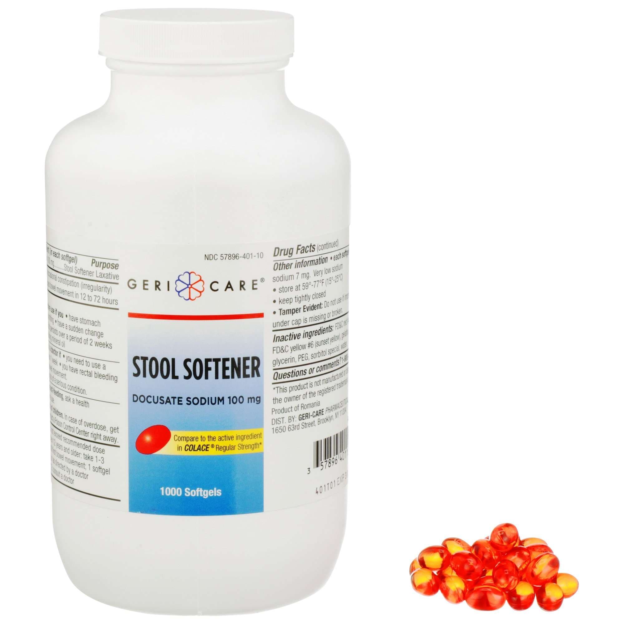 Geri-Care Docusate Sodium Stool Softener Softgel Capsule, 100 mg - Bottle of 1000 - Image 1