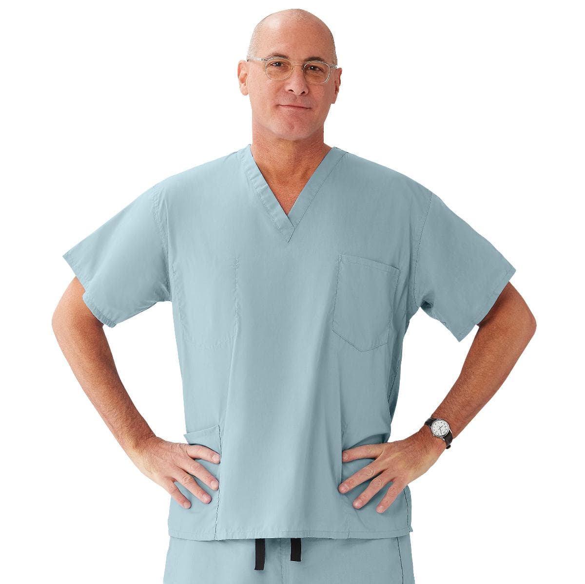 Encore Unisex Reversible V-Neck 4-Pocket Scrub Tops, Misty Green, Large - Image 1