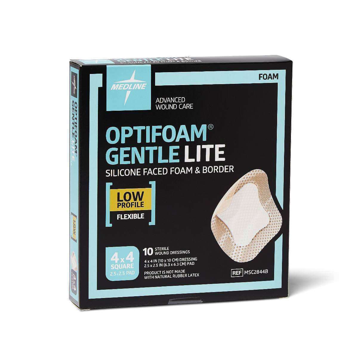 Optifoam Gentle Lite Silicone Faced Border Foam Dressing, Sterile, 4 x 4 Inch - Box of 10 - Image 1