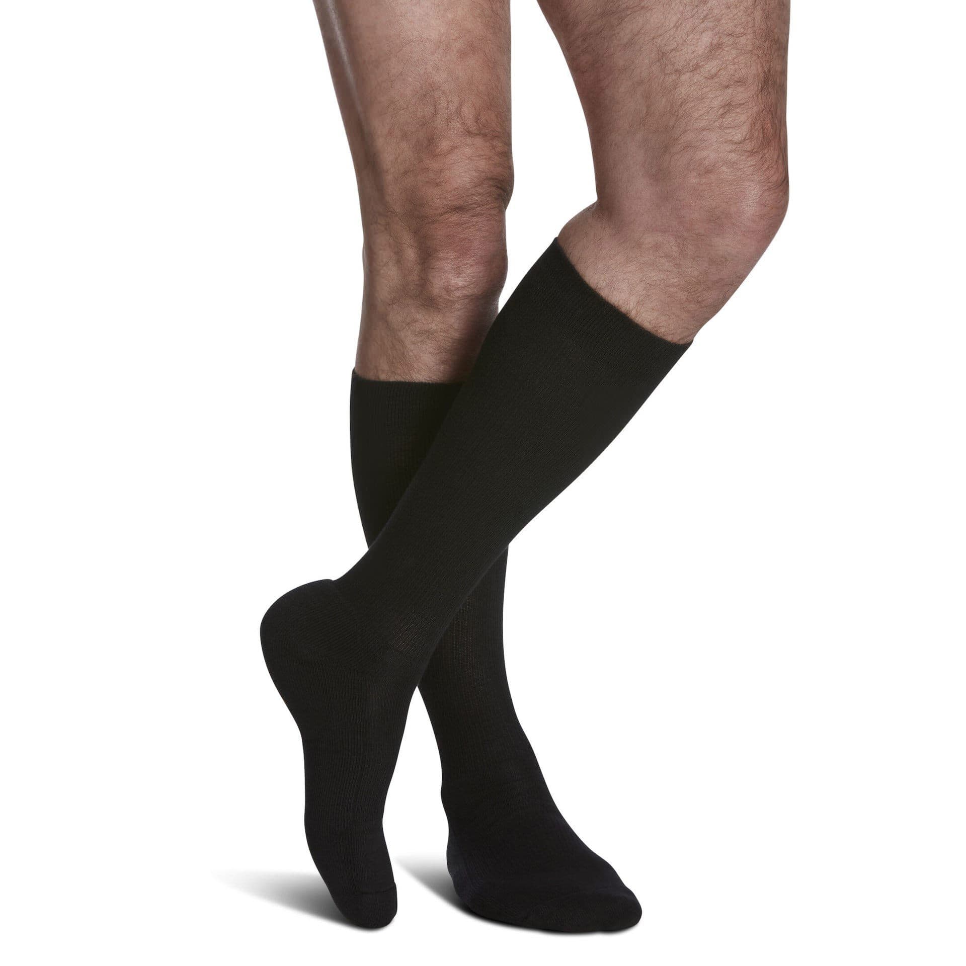 Sigvaris Motion Cushioned Cotton Calf High Compression Socks 20-30 mmHg Men, Medium-Long, Black - Pair - Image 1