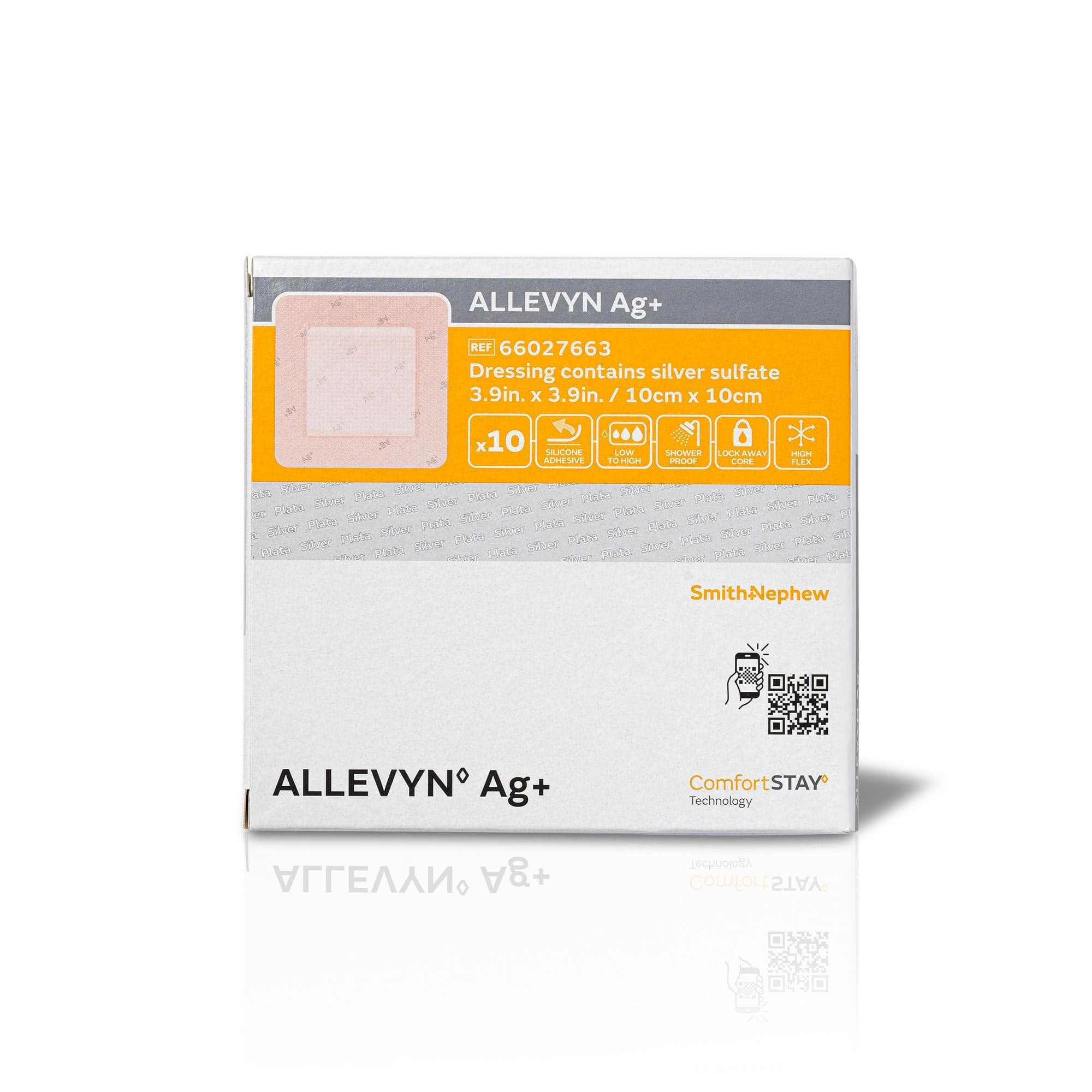 Smith & Nephew Allevyn Ag+ Silver Border Foam Dressing, 4 x 4 Inch - Case of 8 - Image 1