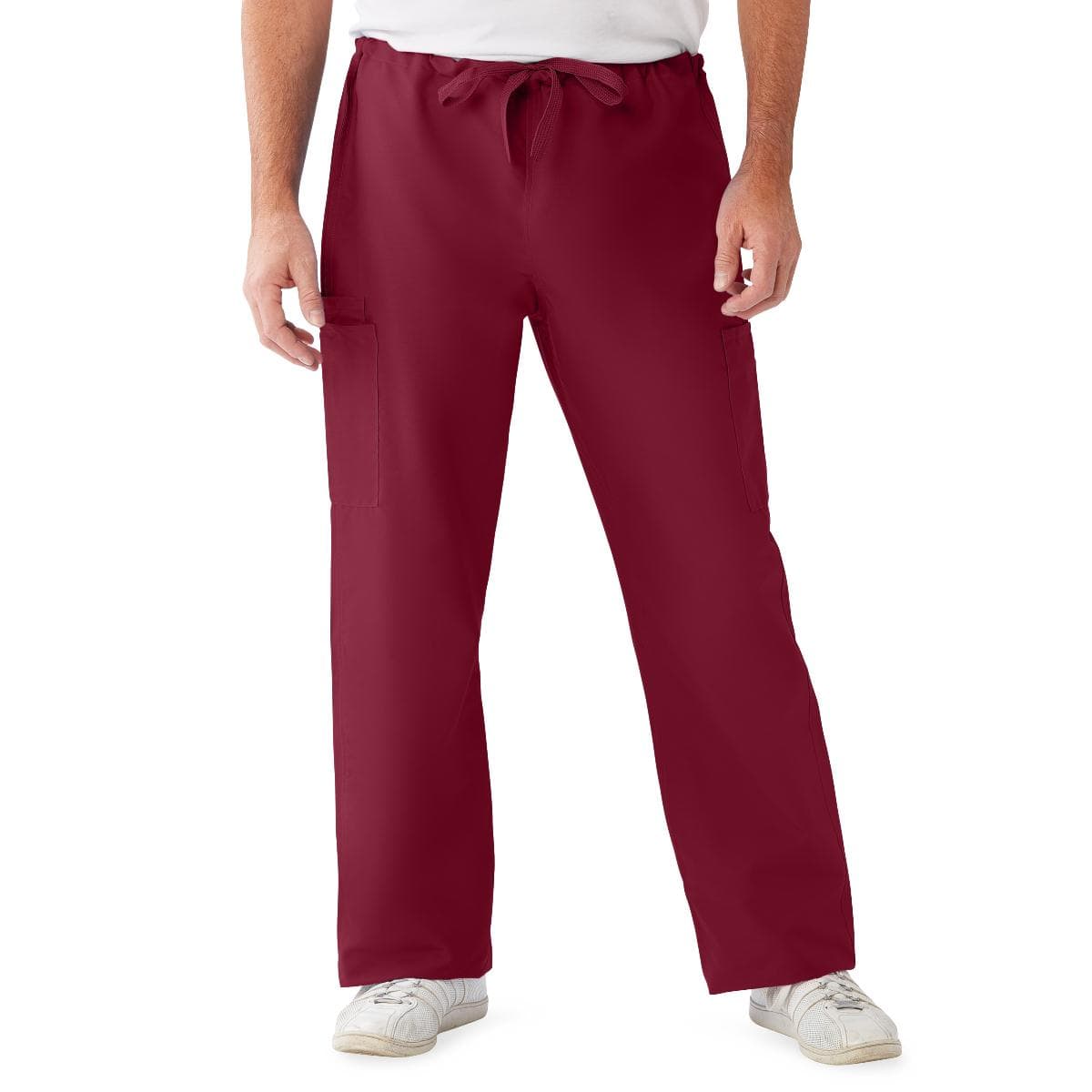 ComfortEase Unisex Nonreversible Drawstring Cargo Scrub Pants, S Regular Inseam, Wine - Image 1