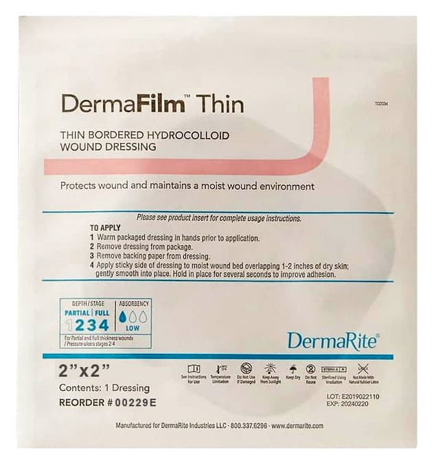 DermaFilm Thin Hydrocolloid Wound Dressing with Border, 2 x 2 Inch - Each - Image 1