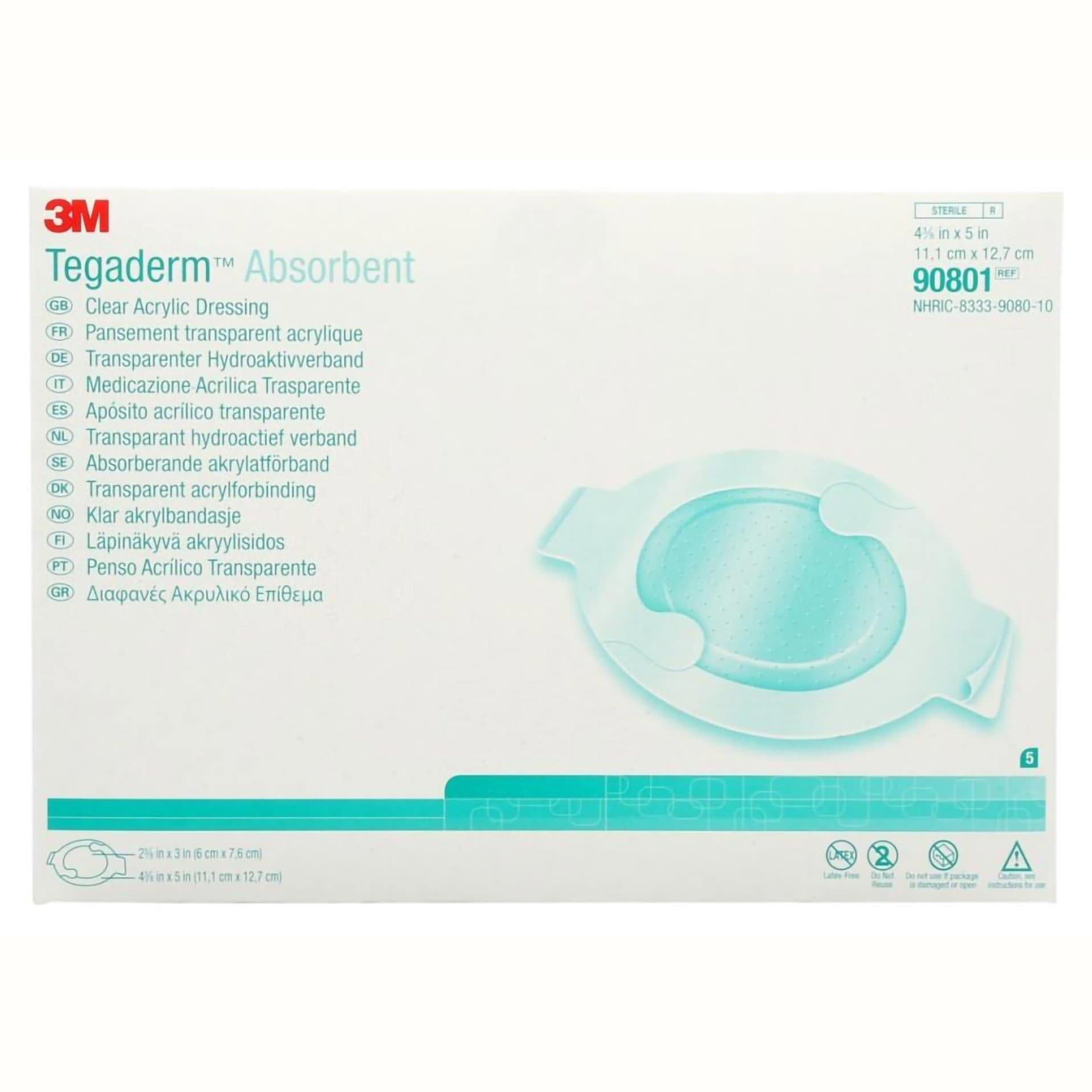 3M Tegaderm Clear Absorbent Acrylic Dressing Medium, 4-3/8 x 5 Inch, Oval - Case of 40 - Image 1