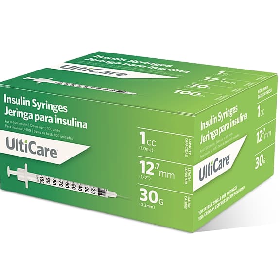 Ultimed UltiCare U-100 Insulin Syringes, 30 Gauge, 1 ML - Box of 100 - Image 1