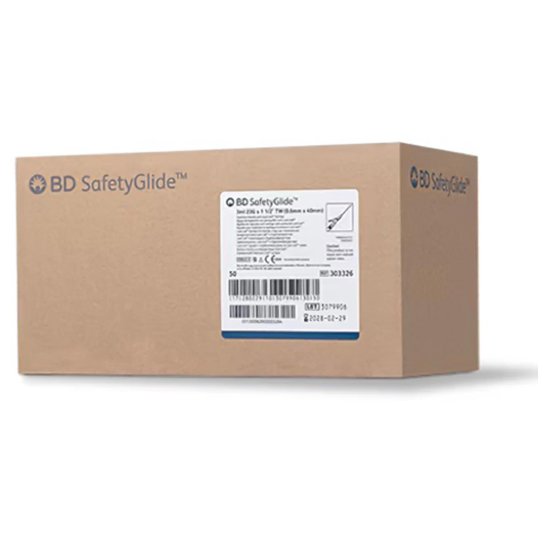 BD SafetyGlide Safety Hypodermic Syringe with Needle, 23 Gauge, 1-1/2 Inch, 3 mL - Case of 400 - Image 1