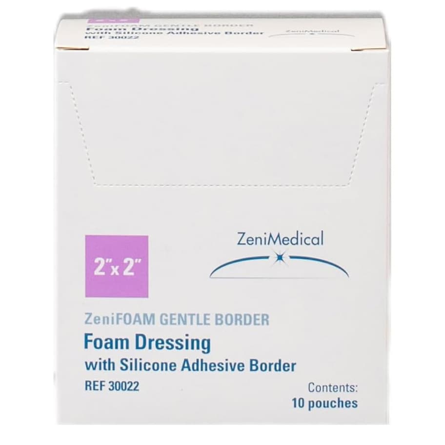 ZeniFoam Gentle Border Foam Dressing with Silicone Adhesive Border 2 x 2 Inch - Box of 10 - Image 1
