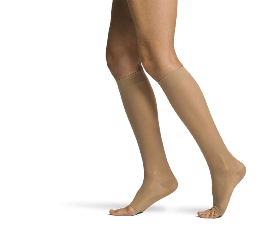 Sigvaris Women's Style Sheer Calf High Compression Socks Open Toe, 15-20mmHg, Small-Short, Suntan - Pair - Image 1