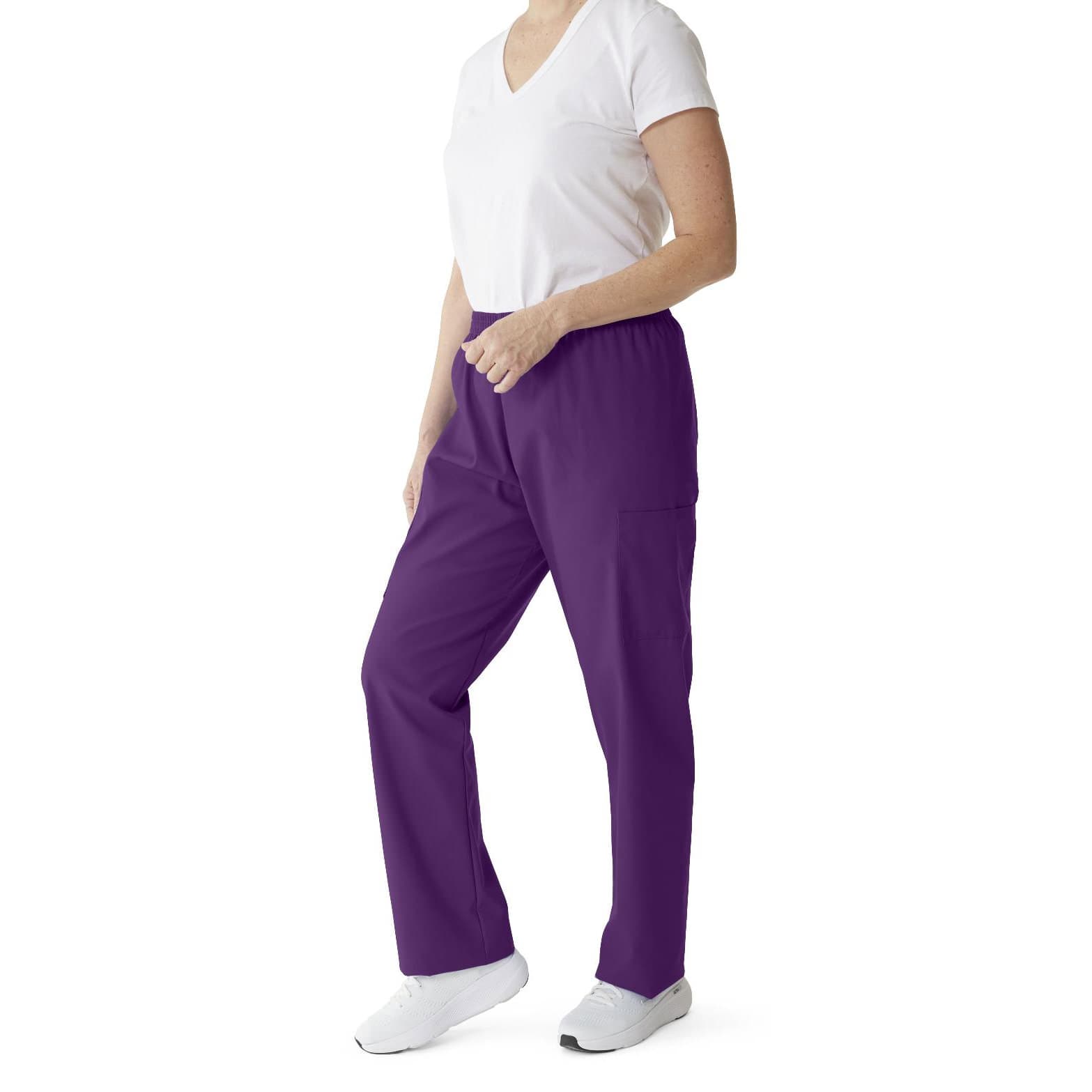 Medline ComfortEase Unisex 3-Pocket Cargo Pants with Elastic Waist, Small, Rich Purple - Each - Image 1