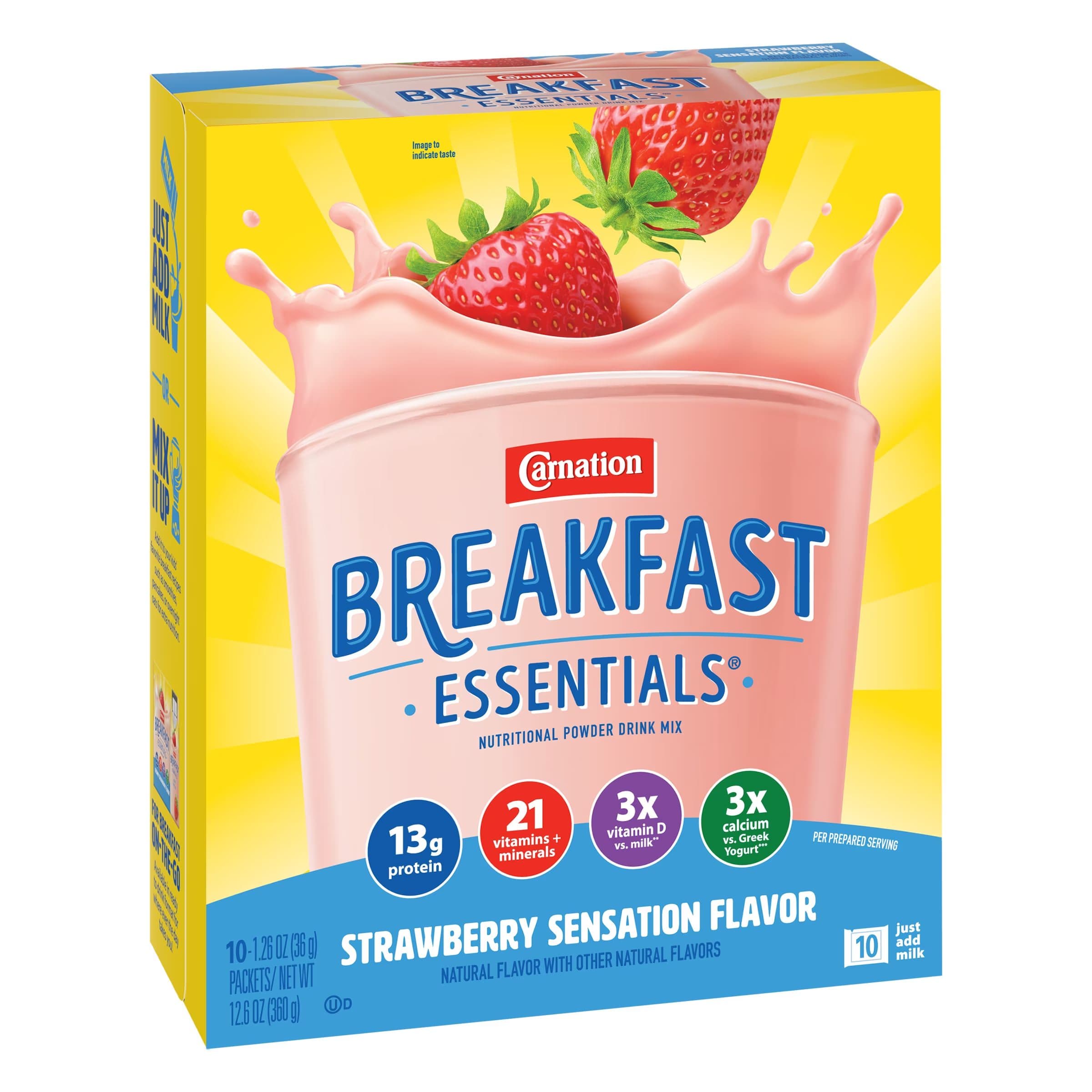 Carnation Breakfast Essentials Nutritional Powder Drink Mix, Strawberry Sensation, 36 Gram, Powder - Case of 60 - Image 1