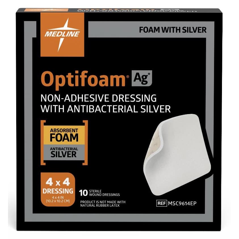 Optifoam Ag+ Silver Nonadhesive Foam Wound Dressing, 4 x 4 Inch - Case of 100 - Image 1