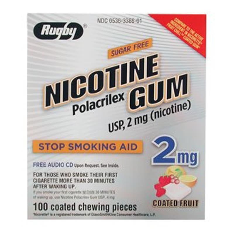 Rugby 2 mg Strength Nicotine Polacrilex Fruit Flavor Gum, Sugar Free - Pack of 100 - Image 1