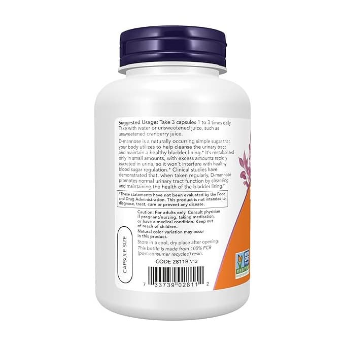 NOW D-Mannose Urinary Support Capsules, 500 mg - Bottle of 120 - Image 3