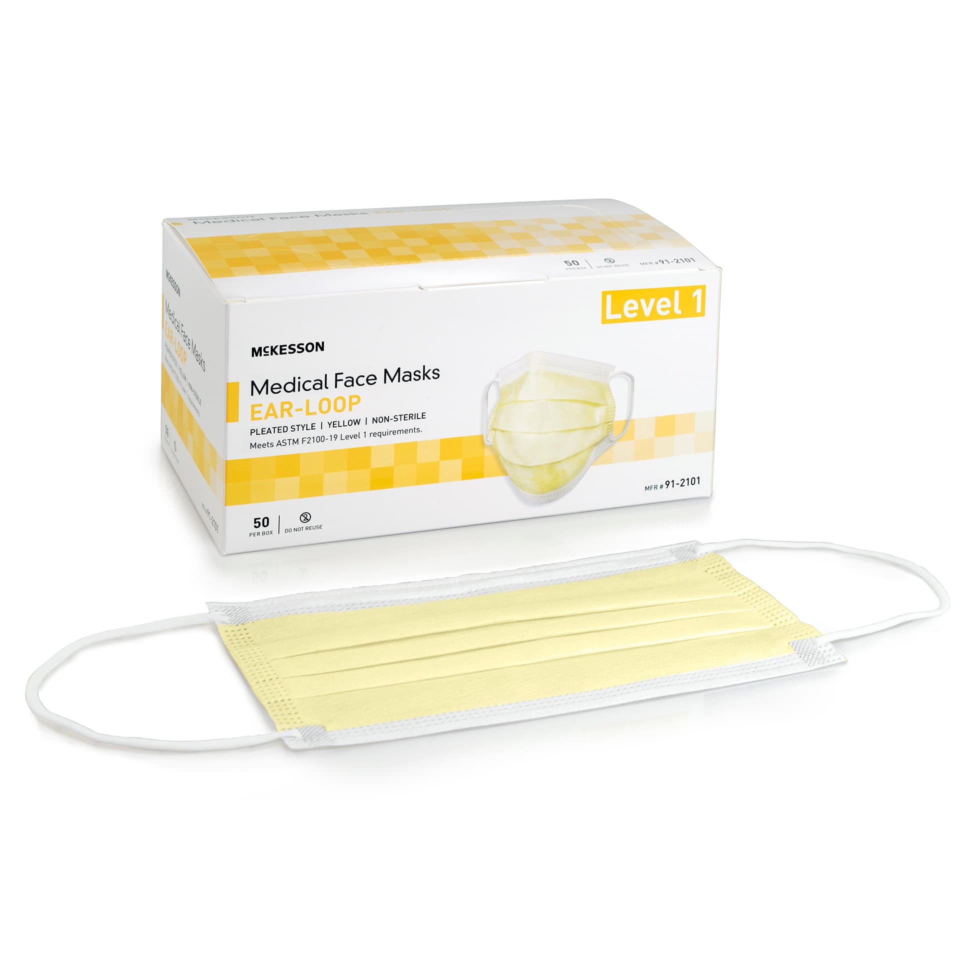 McKesson ASTM Level 1 Earloop Procedure Mask, Yellow - Box of 50 - Image 1