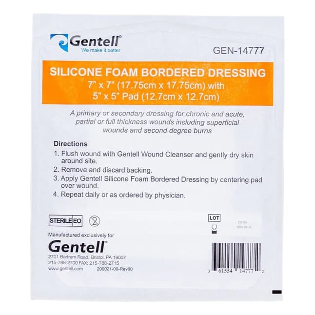 Gentell Bordered Silicone Foam Dressing, 7 x 7 Inch - Each - Image 1