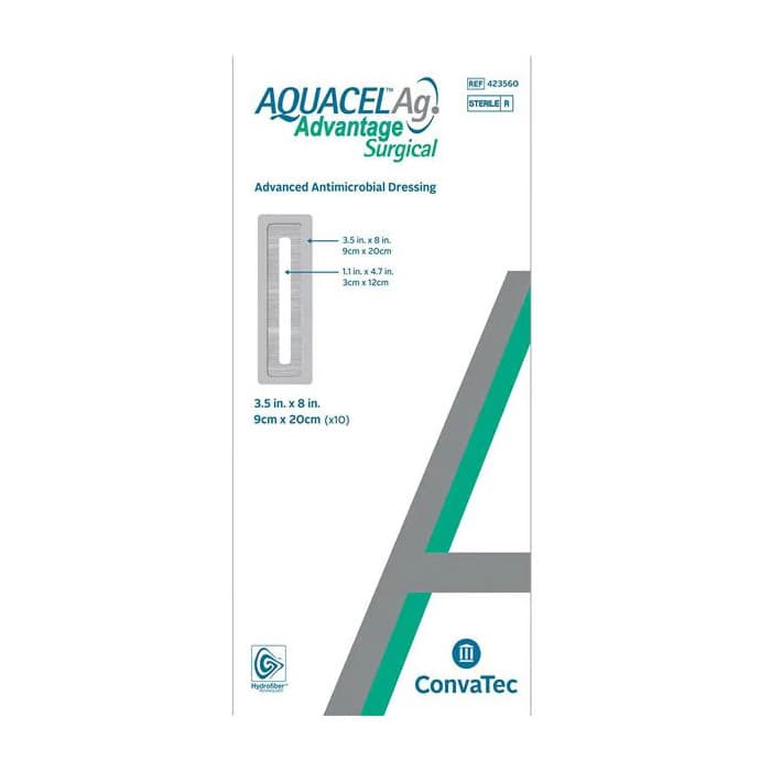 AQUACEL Ag Advantage Antimicrobial Dressings, 3.5 x 8 Inch - Box of 10 - Image 1