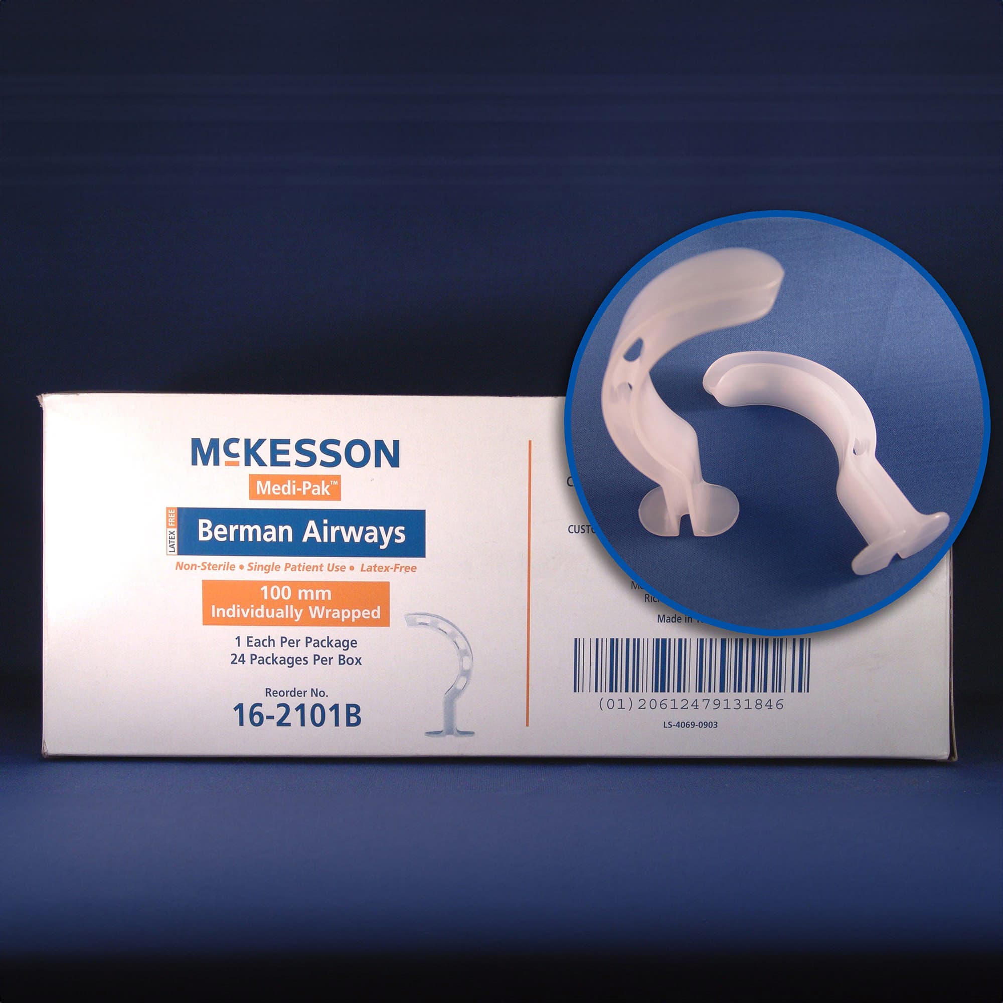 McKesson Berman Oropharyngeal Airway NonSterile Single Patient Use, ISO 8, 80 mm Length, 76 to 100 mm - Box of 24 - Image 1