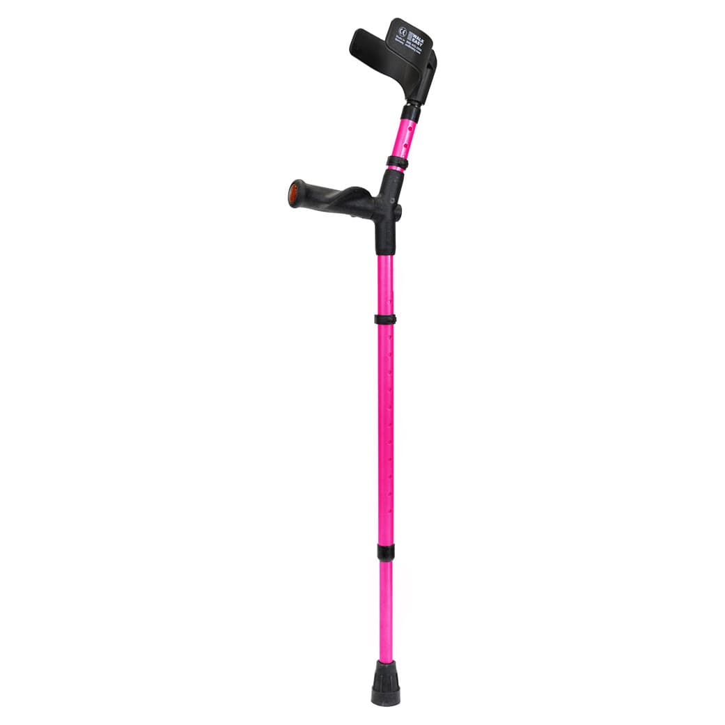 Walk Easy adult forearm crutches with anatomic grip and adjustable half cuff (Pair) - Neon Pink - Image 1