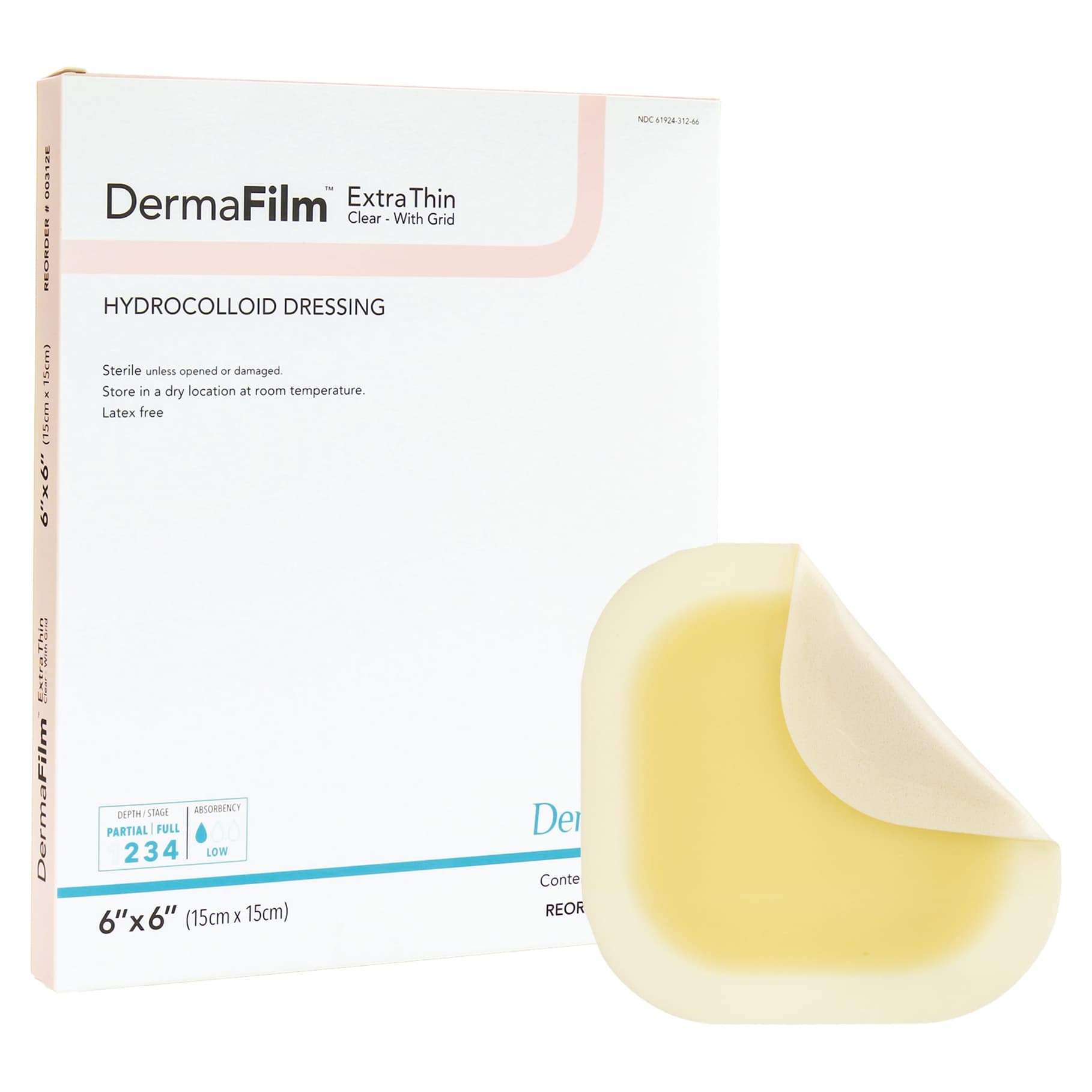 DermaFilm Thin Hydrocolloid Wound Dressing with Border, 6 x 6 Inch - Box of 5 - Image 1