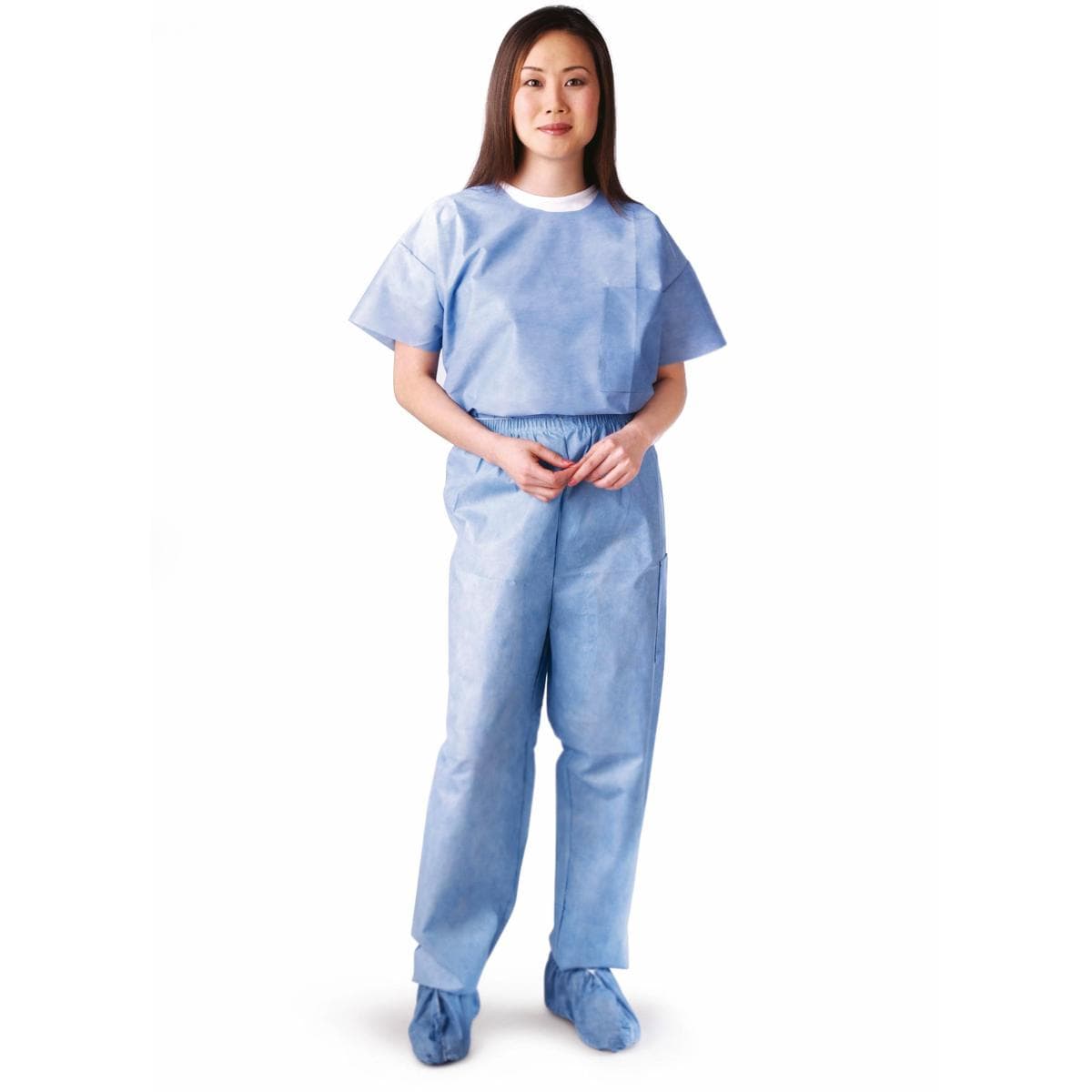 Medline Unisex Scrub Shirt with Round Neck, Disposable, Blue, Size 2XL - Case of 30 - Image 1