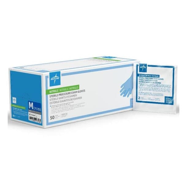 Medline Sterile Powder-Free Nitrile Exam Glove, Medium - Case of 200 - Image 1