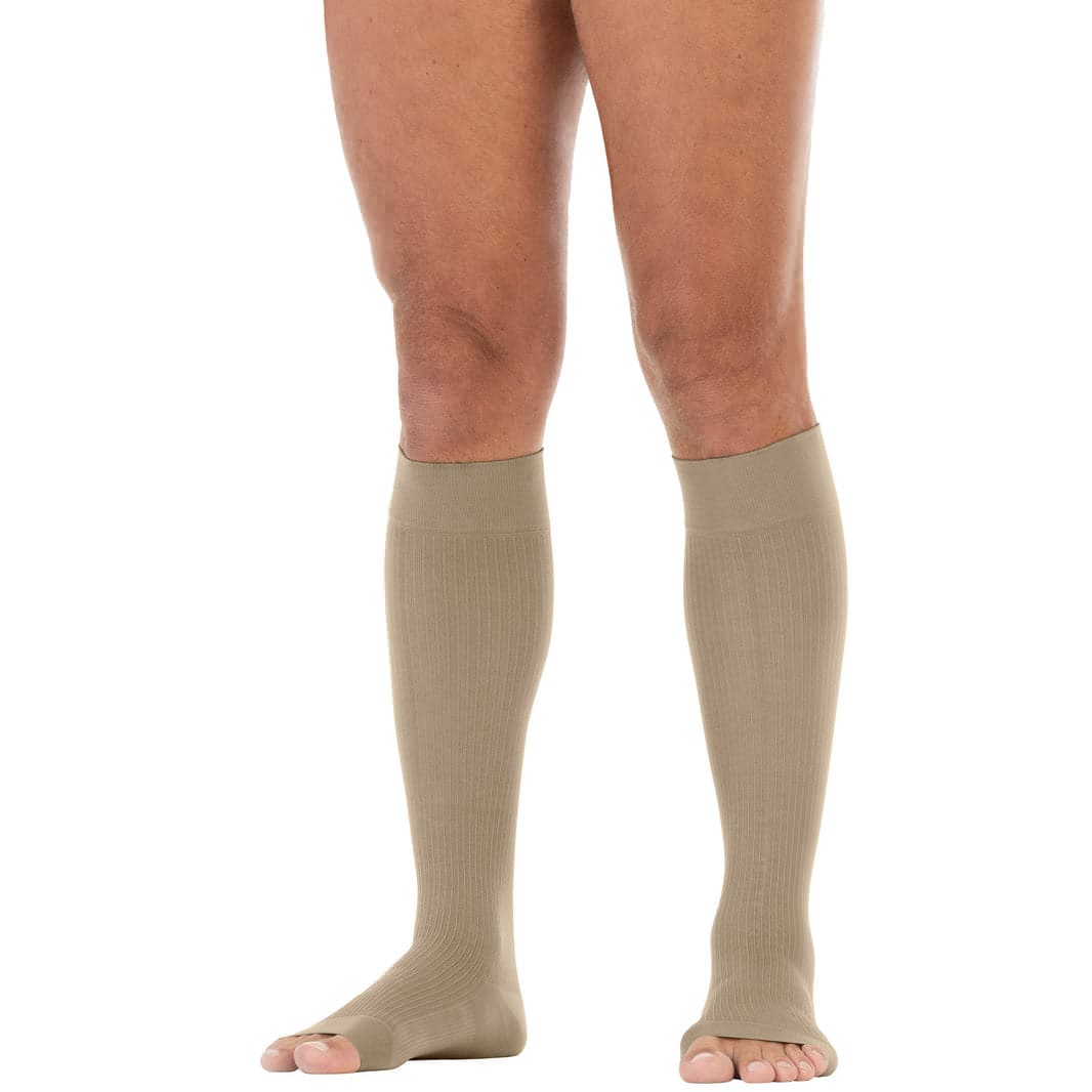 Jobst FORMEN Knee High Softfit Open Toe Compression Socks, 30-40mmHg, Khaki, L-FullCalf-Regular - Pair - Image 1