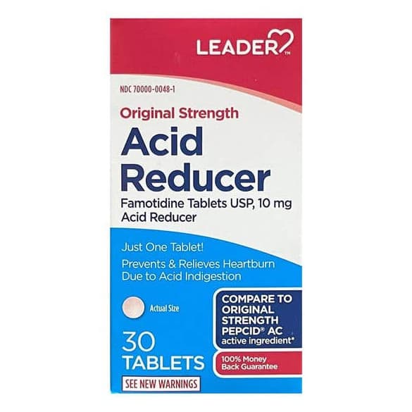 Leader Famotidine Acid Reducer Tablets, 10 mg, 30 Count - Each - Image 1