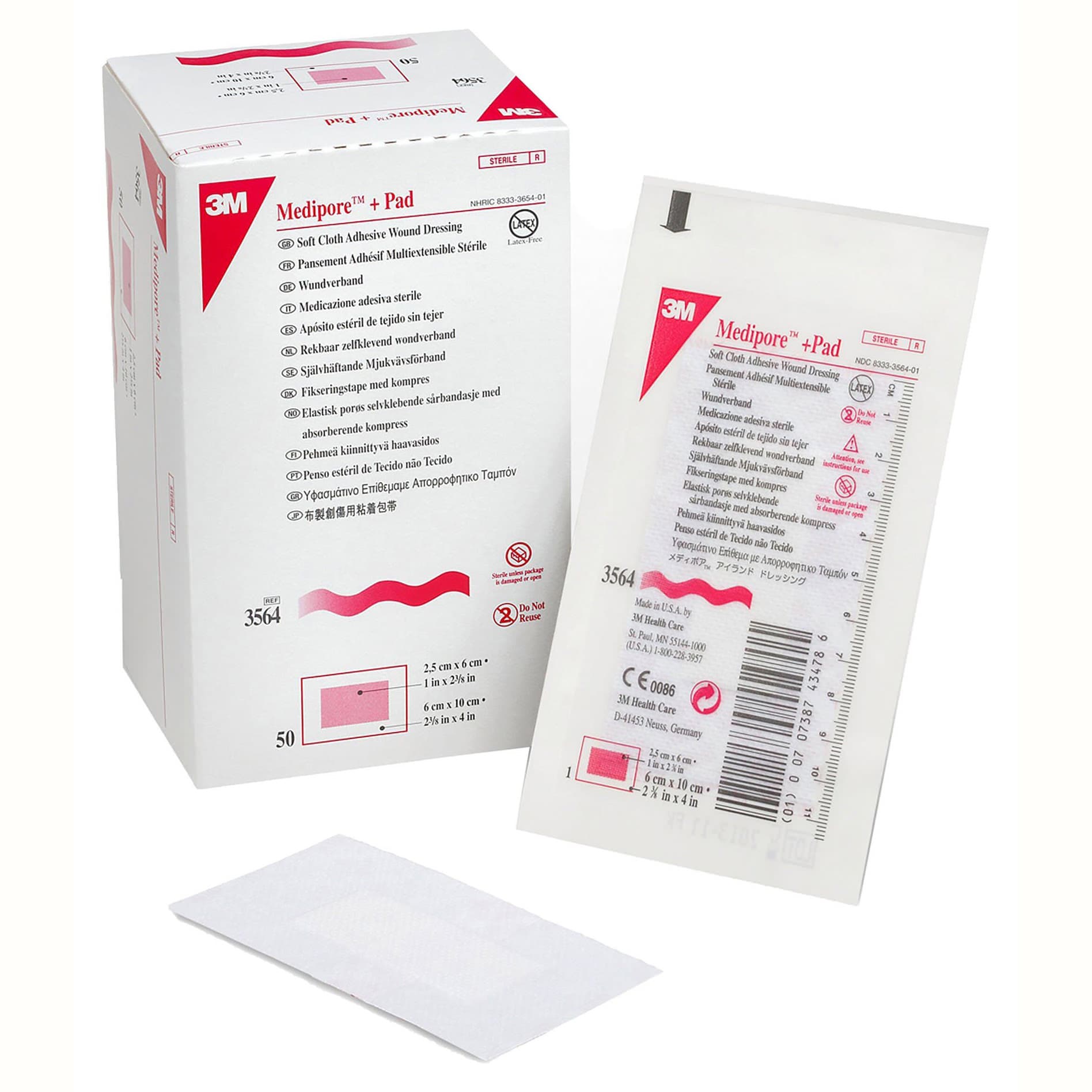 3M Medipore Plus Pad Soft Cloth Adhesive Wound Dressing, 2-3/8 x 4 Inch - Box of 50 - Image 1