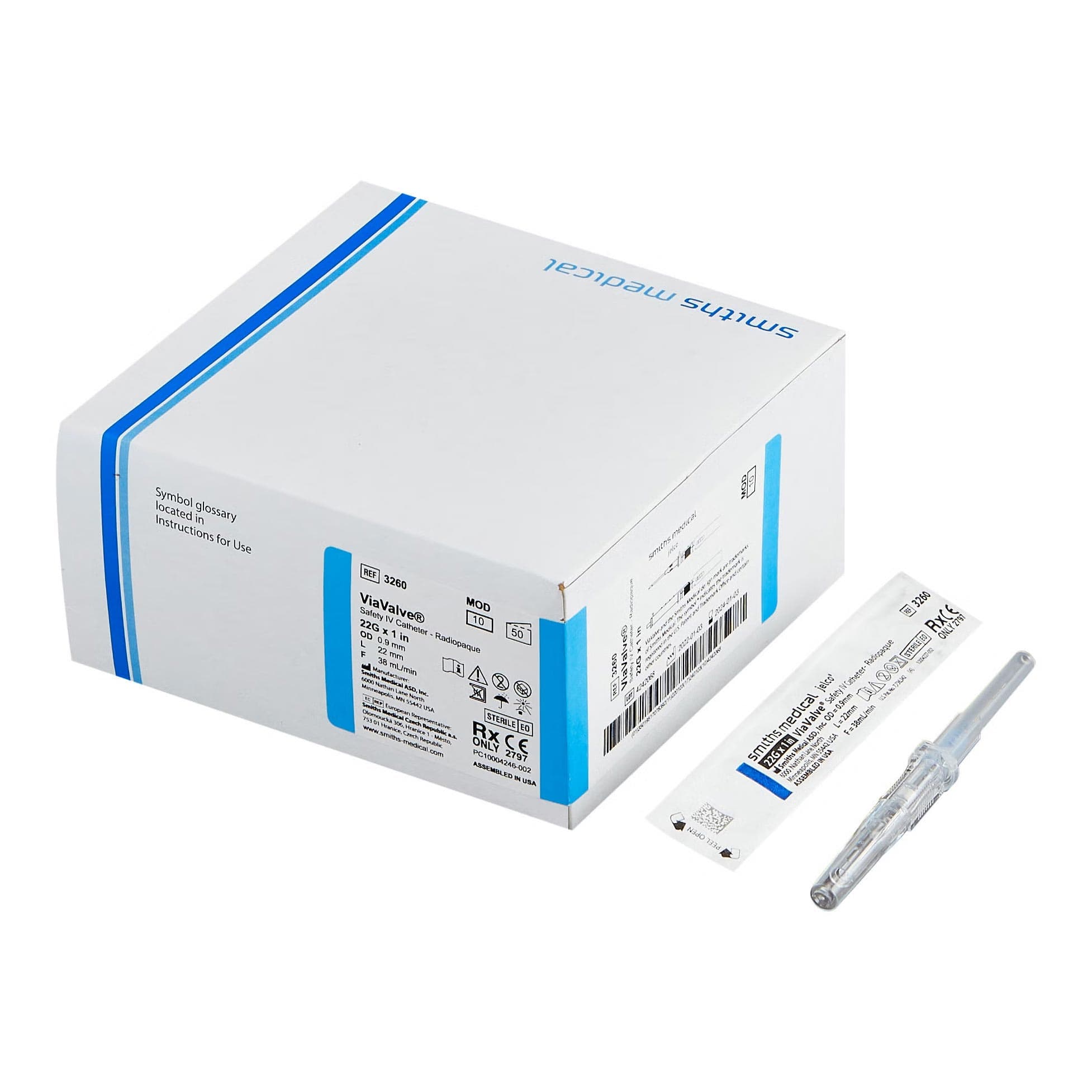 ViaValve Peripheral IV Catheter, 22 Gauge, 1 Inch - Case of 200 - Image 1