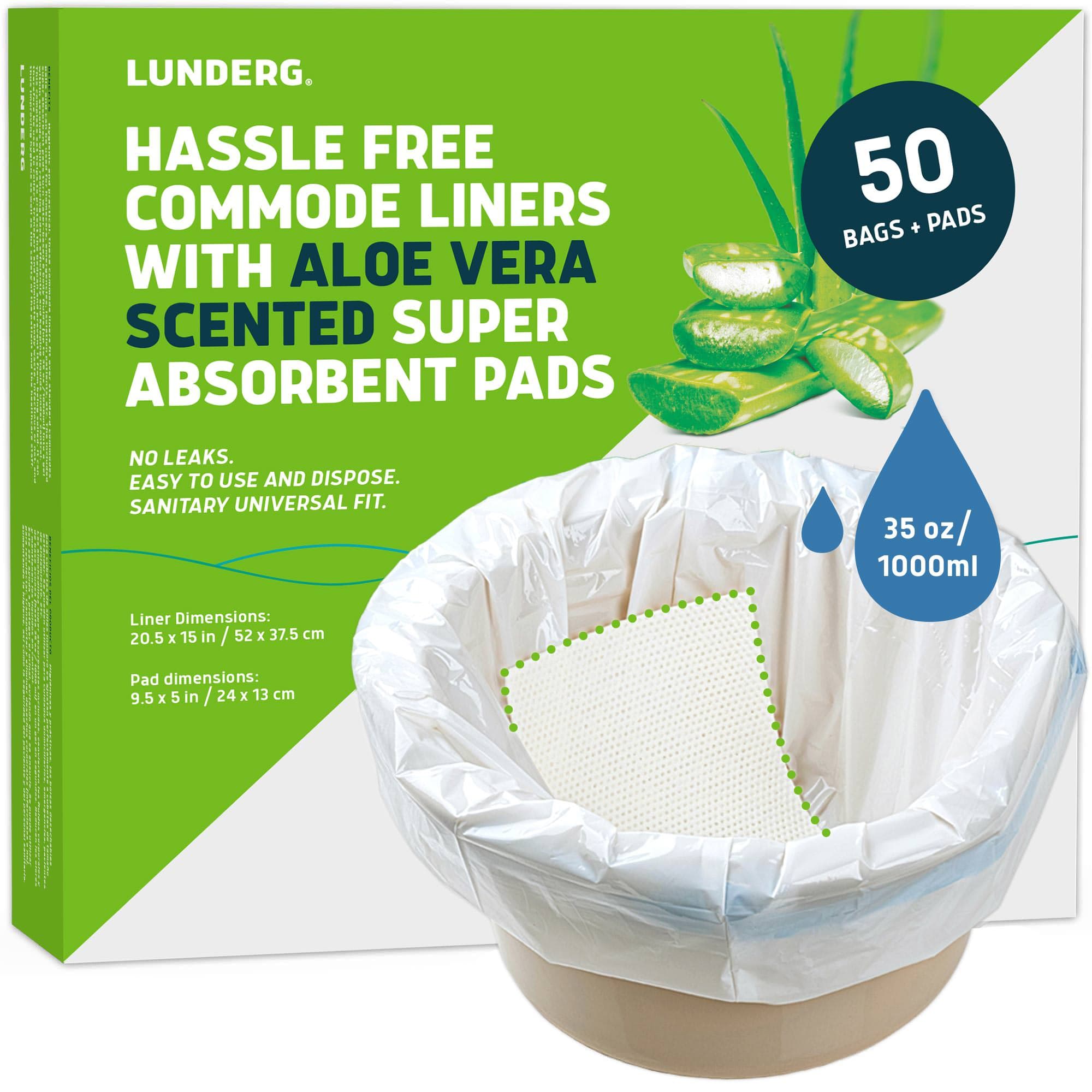 Lunderg Commode Liners with Absorbent Pads, 50/Pack, Aloe Vera - Image 1