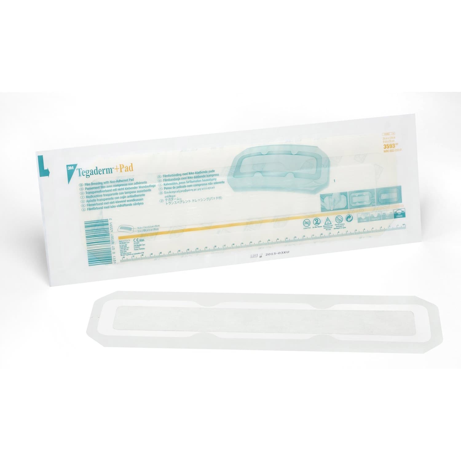 3M Tegaderm Plus Pad Film Dressing, 3-1/2" x 13-3/4" - Case of 100 - Image 1
