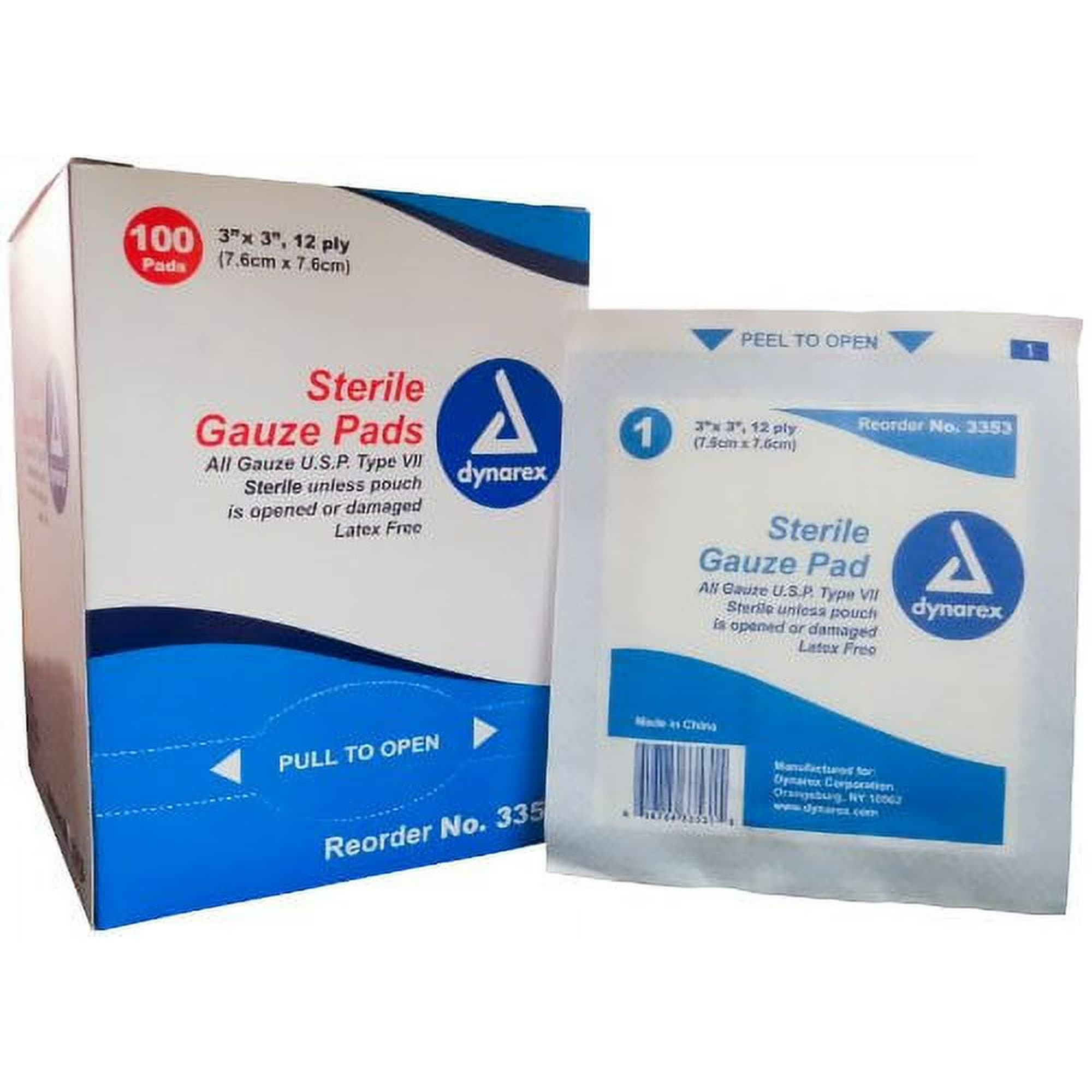 Dynarex Self-Adhering Gauze Pad, 12 Ply, 3 x 3 Inch - Box of 100 - Image 1