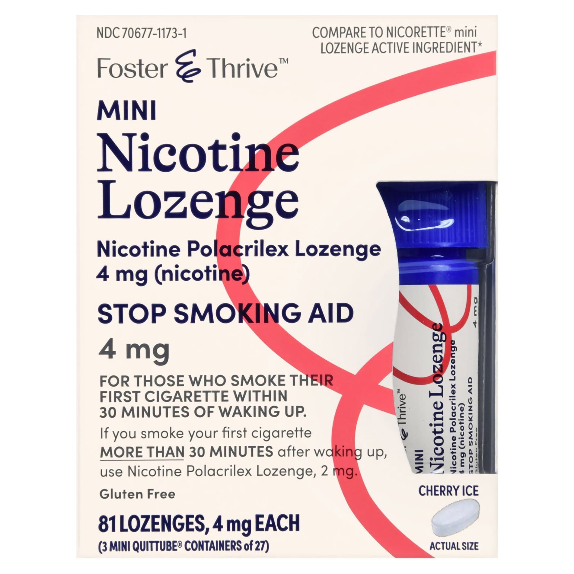 Foster & Thrive Nicotine Polacrilex 4 mg Strength Lozenge Stop Smoking Aid, Cherry Ice Flavor - Box of 81 - Image 1