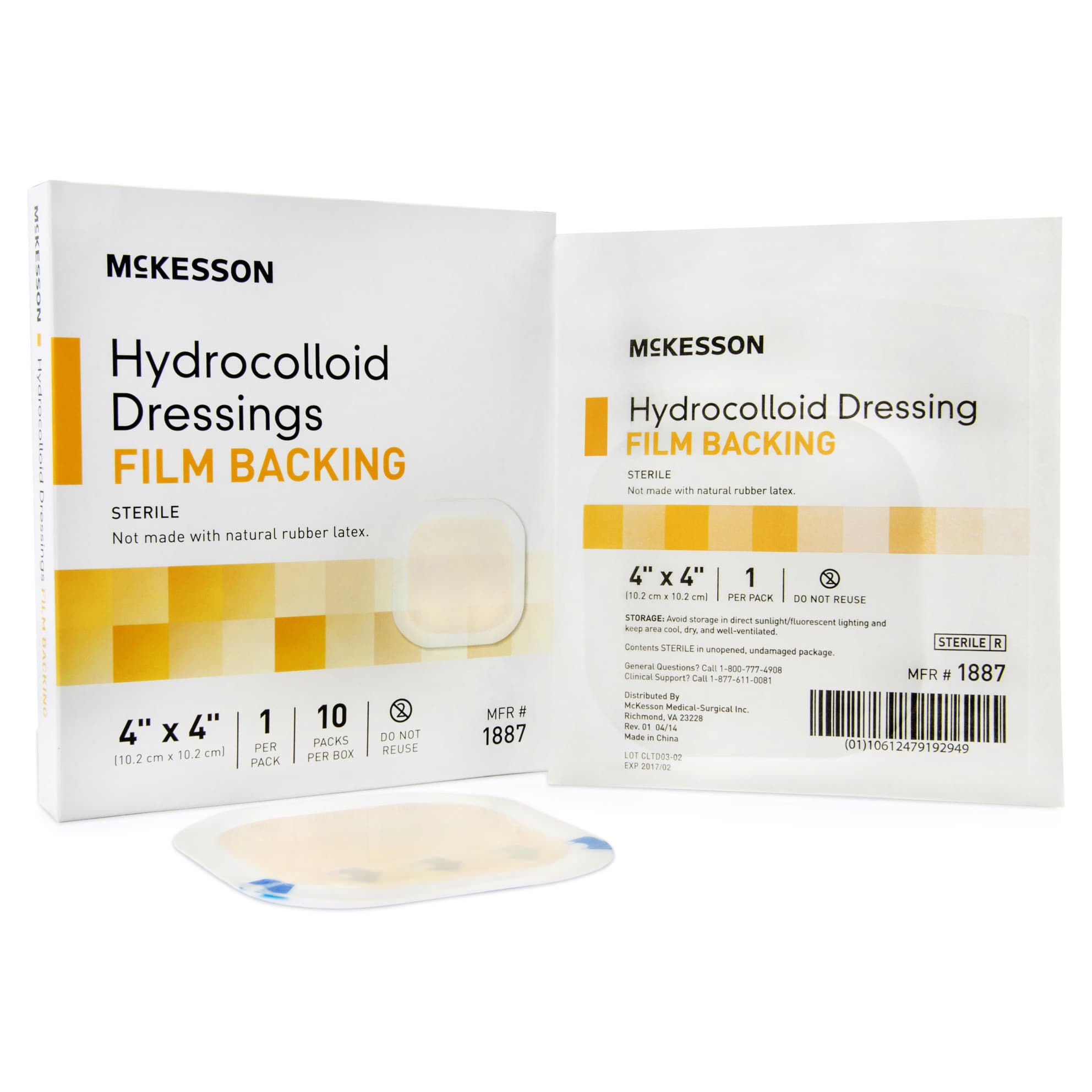 McKesson Hydrocolloid Dressing with Film Backing, 4 x 4 Inch - Box of 10 - Image 1
