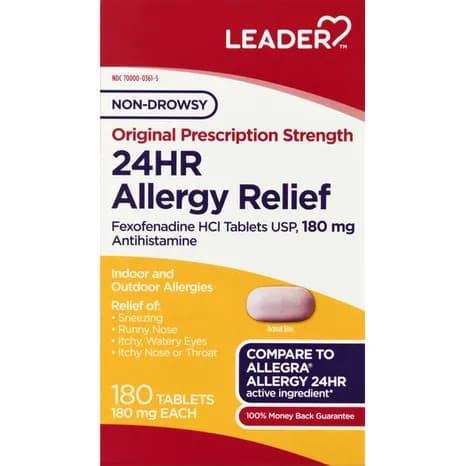 Leader 24 Hour Allergy Relief Tablets, 180mg - 180 Count - Image 1