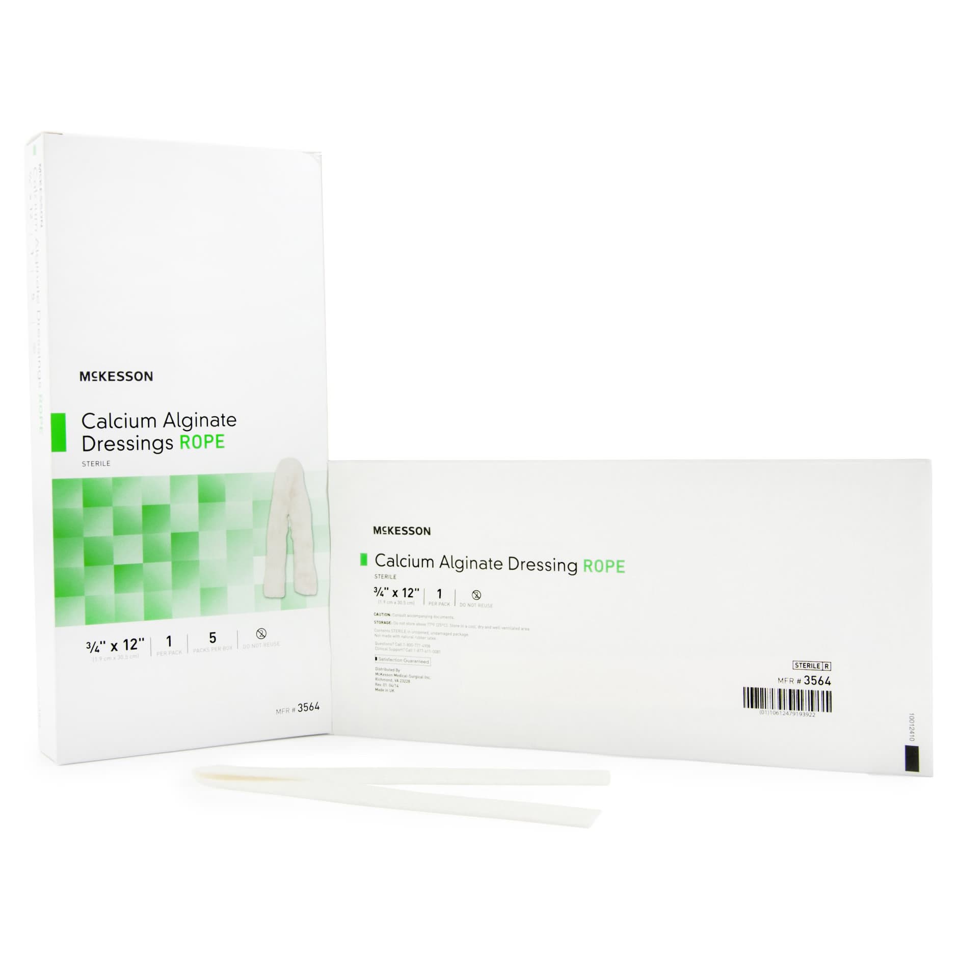 Mckesson Calcium Alginate Dressing, White, 0.75 x 12 Inch, Rope, Sterile - Box of 5 - Image 1