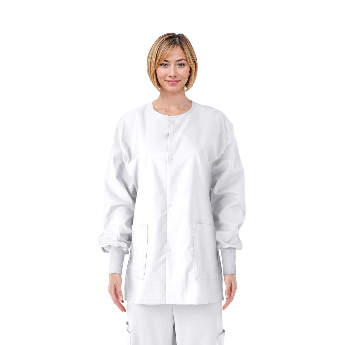 Medline Comfortease Unisex Crew-neck Warm-up Jacket, White, 7XLarge - Each - Image 1