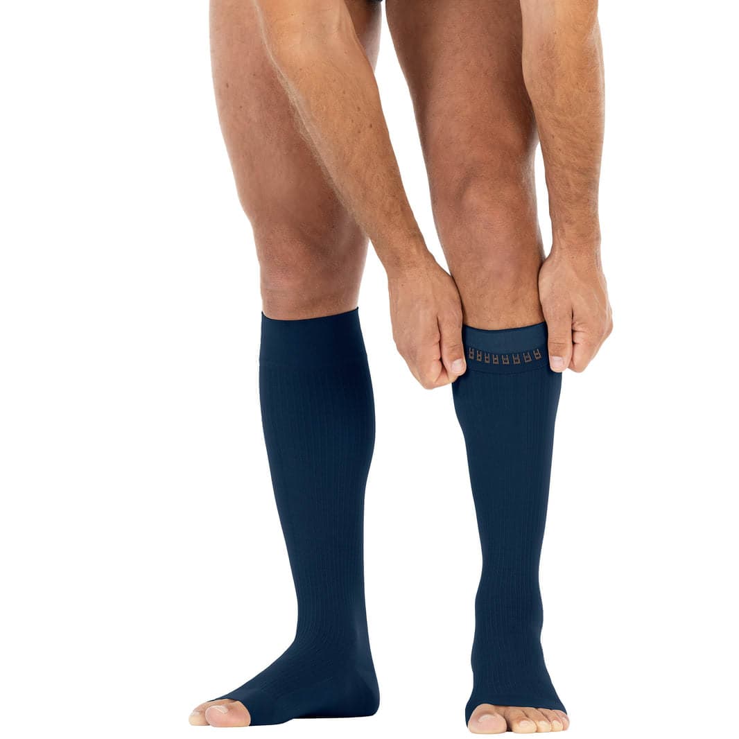 Jobst FORMEN Knee High Softfit Open Toe Compression Socks, 30-40mmHg, Navy, L-FullCalf-Regular - Pair - Image 1