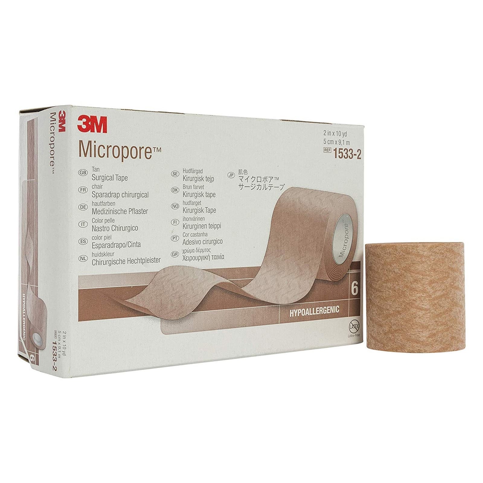 3M Micropore Waterproof Skin Friendly Surgical Tape, 2 Inch x 10 Yards, Tan - Box of 6 - Image 1