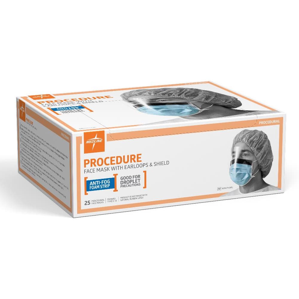 Medline ASTM Level 1 Procedure Face Mask with Anti-Fog Shield and Ear Loop - Image 2