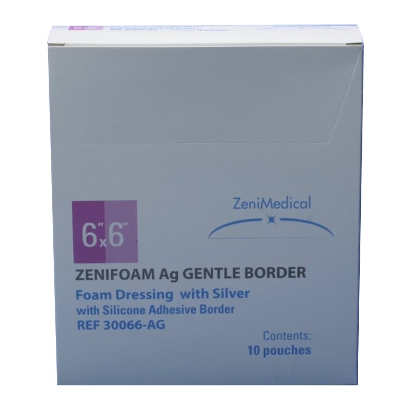 ZeniFoam Ag Gentle Border Foam Dressing, 6 x 6 Inch - Box of 10 - Image 1