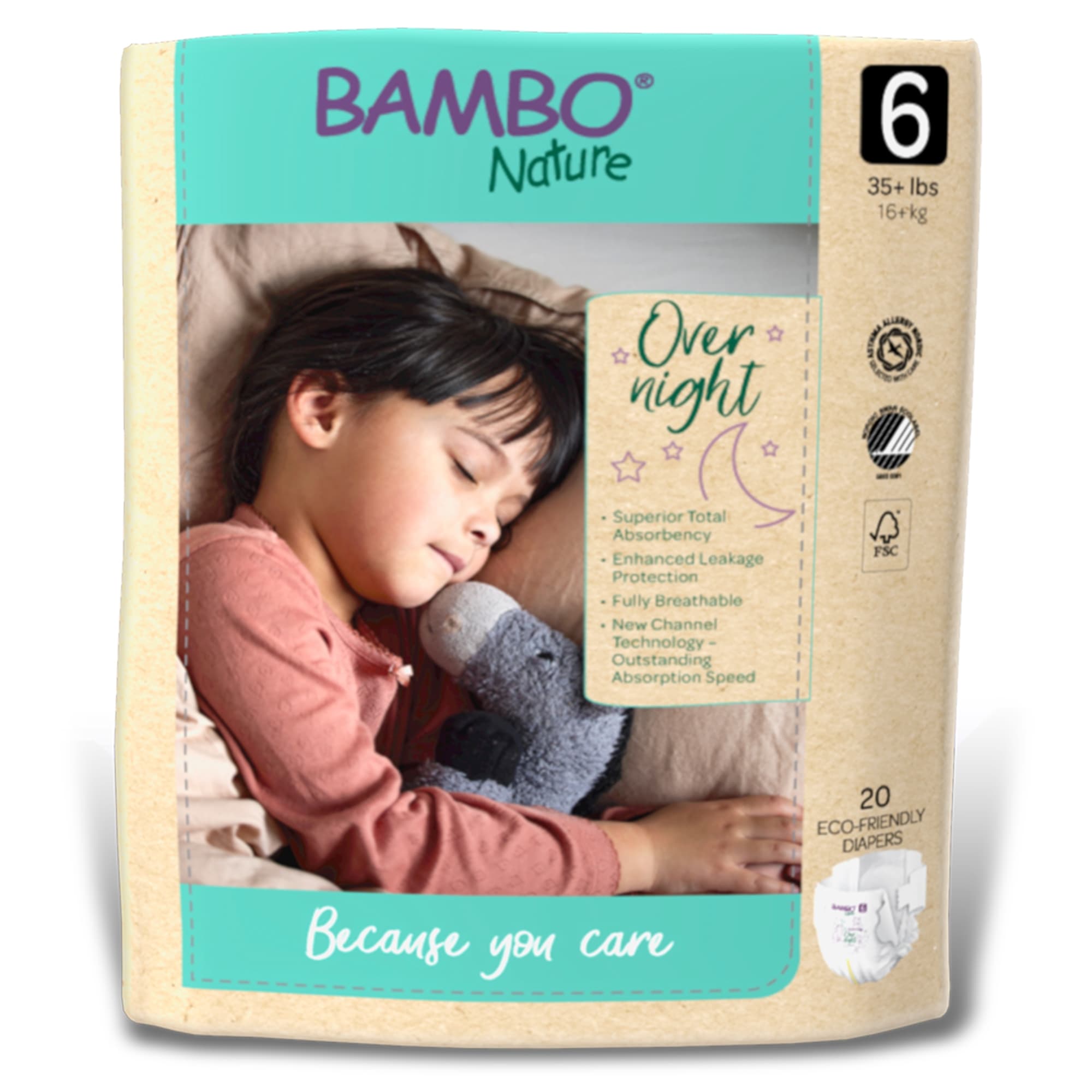 Bambo Nature s Overnight Baby Diapers, Size 6 - Case of 80 - Image 1