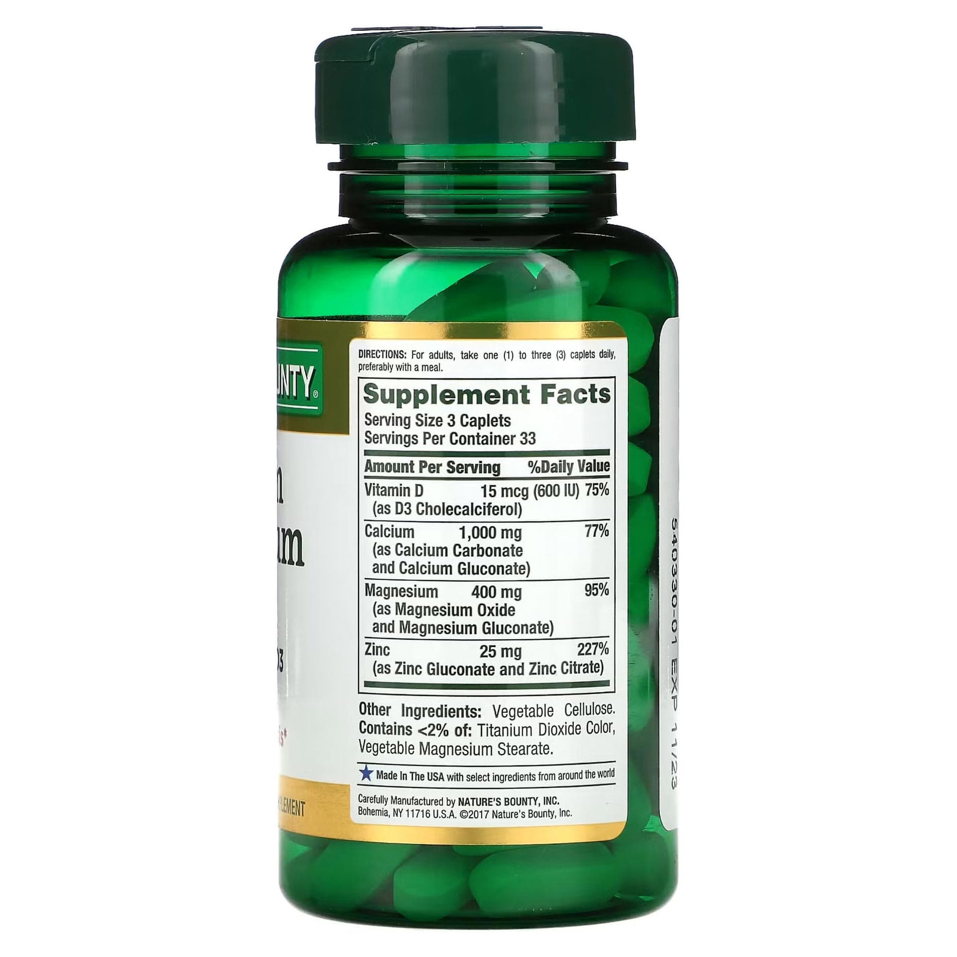 Nature's Bounty Calcium Magnesium Zinc with Vitamin D3 Capsules - Bottle of 100 - Image 2