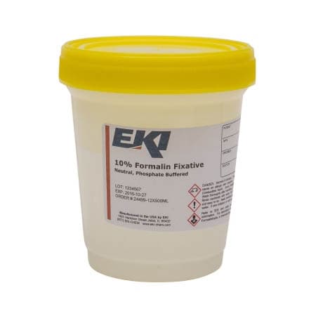 EK Prefilled Formalin Container, Graduated, 250 mL Fill in 500 mL (16.9 oz.) - Case of 1 - Image 1
