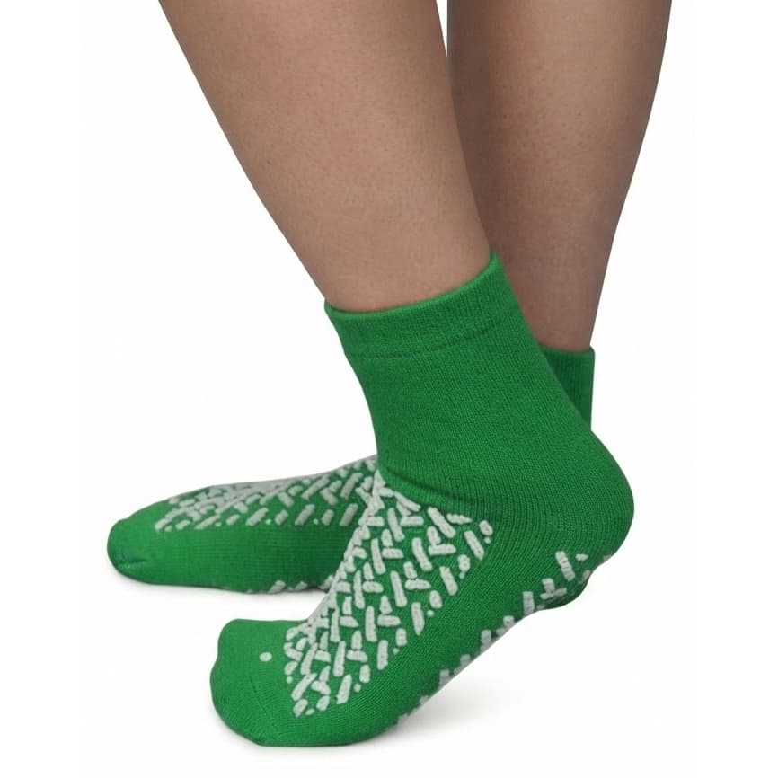 Double Tread Interior Terrycloth Patient Safety Footwear, Green, 2XLarge - Case of 96 - Image 1