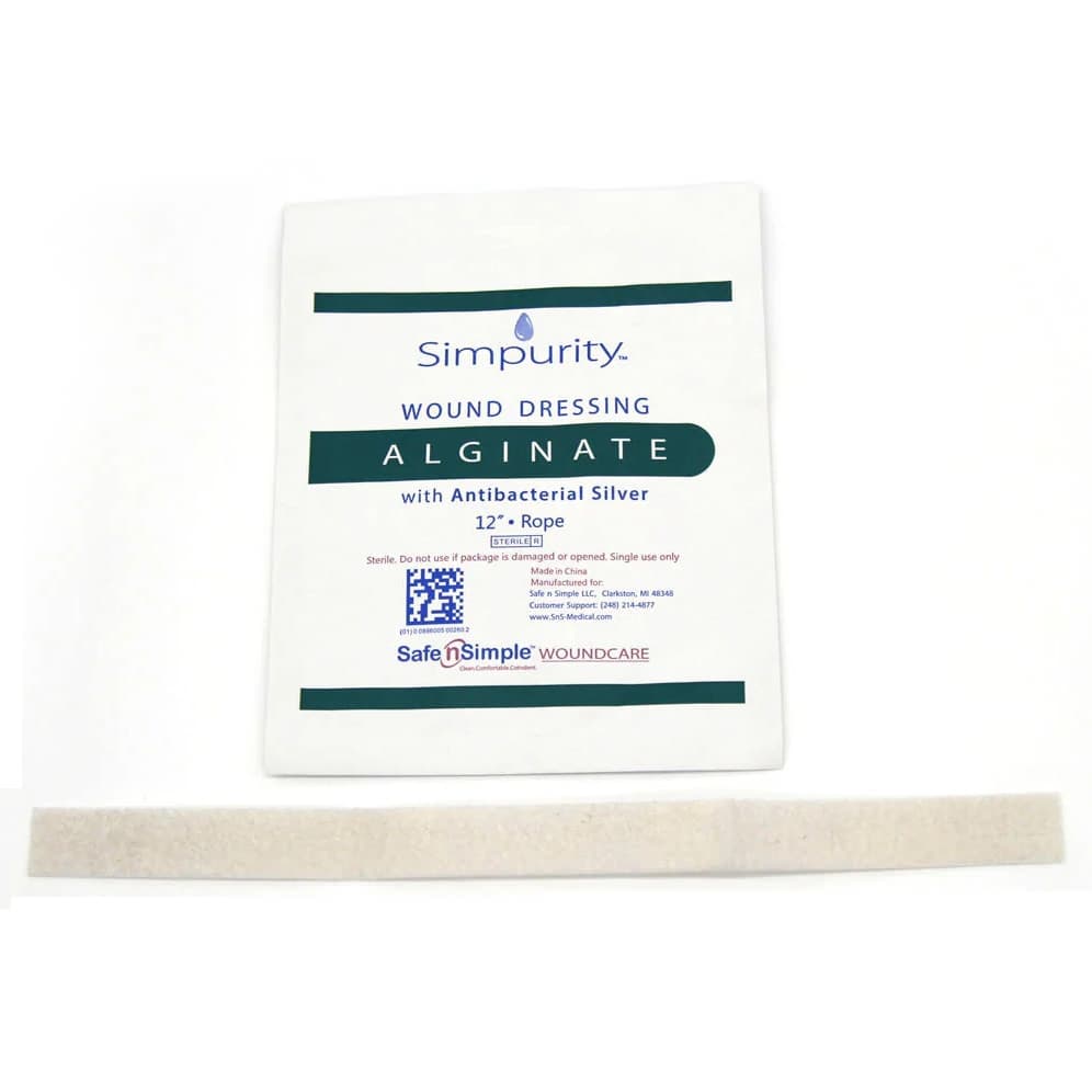Simpurity Silver Alginate Wound Dressing, 1 x 12 Inch, Rope - Each - Image 1